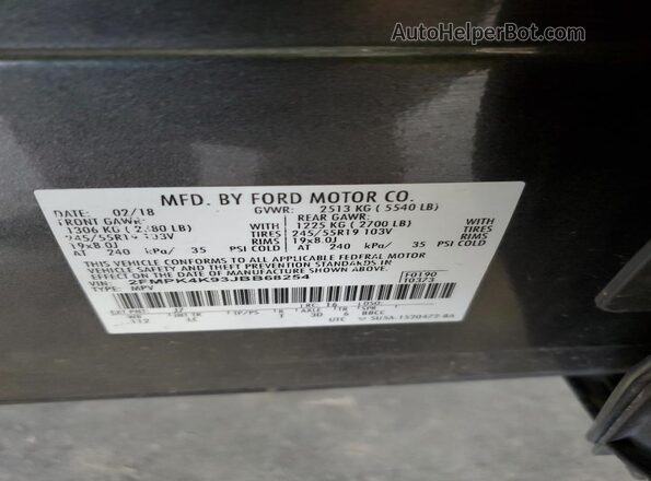 2FMPK4K93JBB68254 2018 FORD EDGE Gray 
