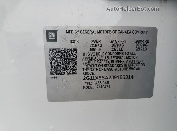 2G11X5SA2J9166314 2018 CHEVROLET IMPALA White 