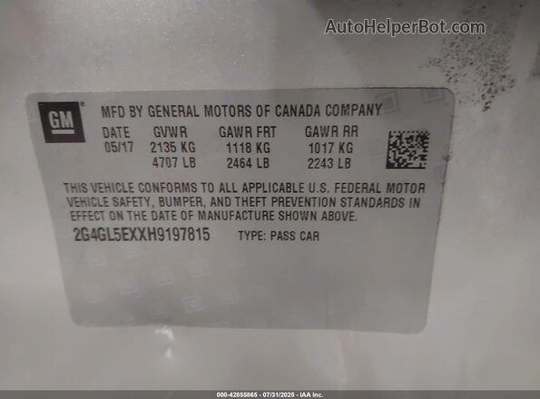 2G4GL5EXXH9197815 2017 BUICK REGAL Silver Widok komory silnika