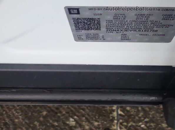 2GNAXJEV0L6181758 2020 CHEVROLET EQUINOX  