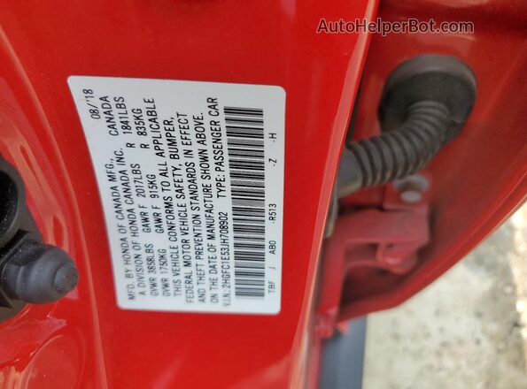 2HGFC1E53JH708902 2018 HONDA CIVIC Red 