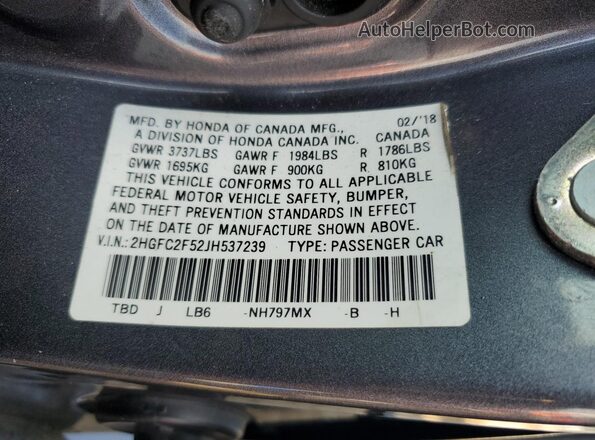 2HGFC2F52JH537239 2018 HONDA CIVIC Charcoal 