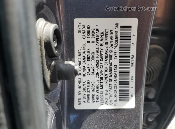 2HGFC2F54JH541423 2018 HONDA CIVIC Gray 