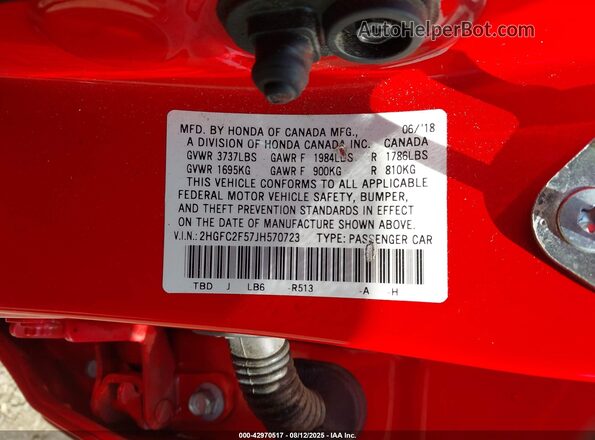 2HGFC2F57JH570723 2018 HONDA CIVIC Red 