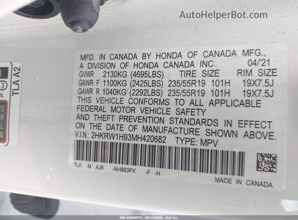 2HKRW1H93MH420682 2021 HONDA CR-V White Widok komory silnika