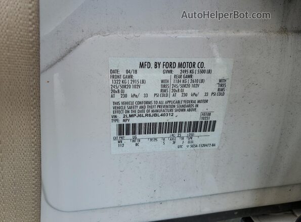 2LMPJ6LR6JBL40312 2018 LINCOLN MKX White 