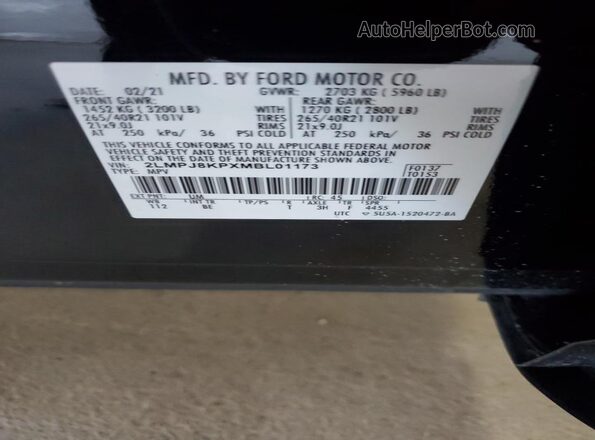2LMPJ8KPXMBL01173 2021 LINCOLN NAUTILUS Black 
