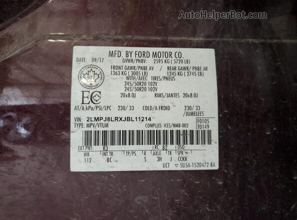 2LMPJ8LRXJBL11214 2018 LINCOLN MKX Maroon 