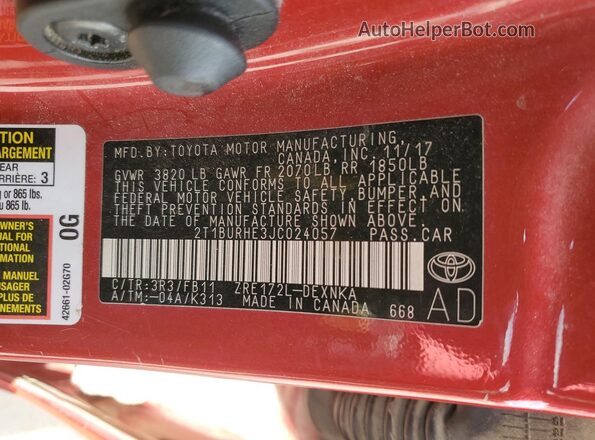 2T1BURHE3JC024057 2018 TOYOTA LL Красный 