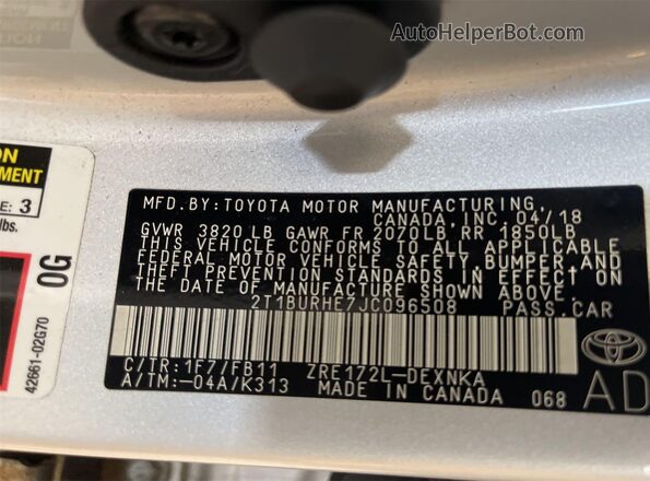 2T1BURHE7JC096508 2018 TOYOTA LL  Вид задних сидений