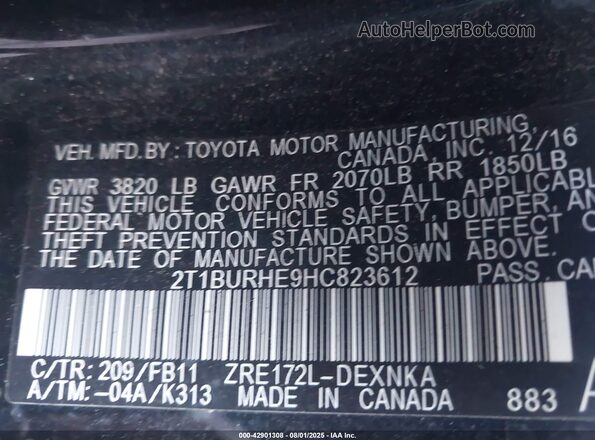 2T1BURHE9HC823612 2017 TOYOTA LL Black Շարժիչի բաժամունքի տեսք