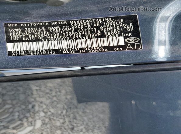 2T1BURHEXJC111518 2018 TOYOTA LL Gray 