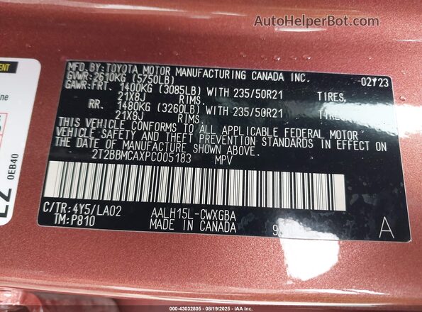 2T2BBMCAXPC005183 2023 LEXUS RX Orange Widok komory silnika