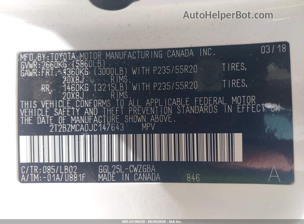2T2BZMCA0JC147643 2018 LEXUS RX 350 Белый Вид подкапотного пространства
