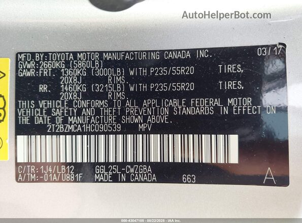 2T2BZMCA1HC090539 2017 LEXUS RX 350 Silver 