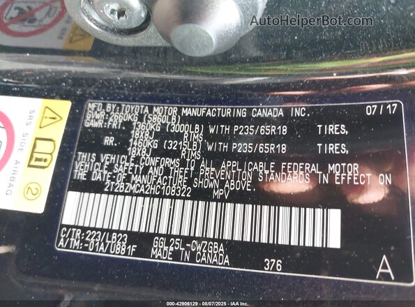 2T2BZMCA2HC108322 2017 LEXUS RX 350 Black 