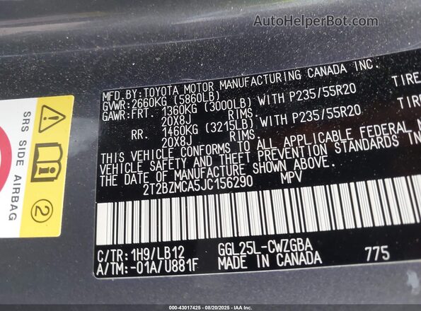 2T2BZMCA5JC156290 2018 LEXUS RX 350 Gray Widok komory silnika