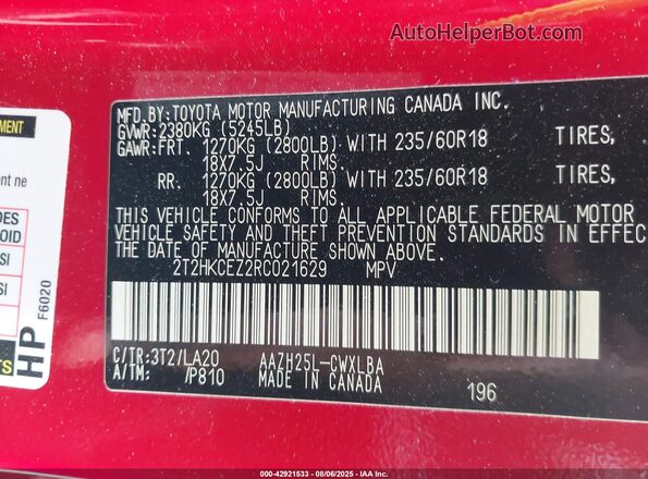 2T2HKCEZ2RC021629 2024 LEXUS NX 350H Red Շարժիչի բաժամունքի տեսք