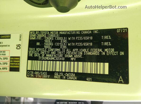 2T2HZMDA8MC305448 2021 LEXUS RX White Engine compartment view