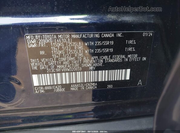 2T3C1RFV8RW320659 2024 TOYOTA LE Синий Вид подкапотного пространства