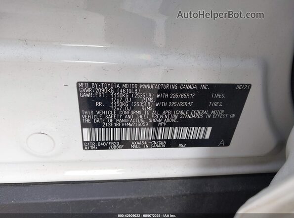 2T3F1RFV4MW216059 2021 TOYOTA LE White Շարժիչի բաժամունքի տեսք