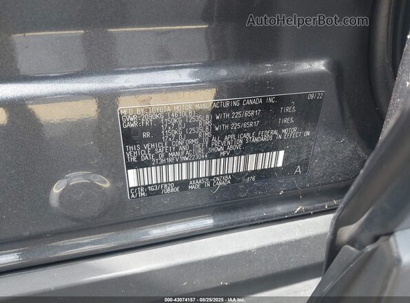 2T3H1RFV1NW223044 2022 TOYOTA LE Gray Vista del compartimento del motor