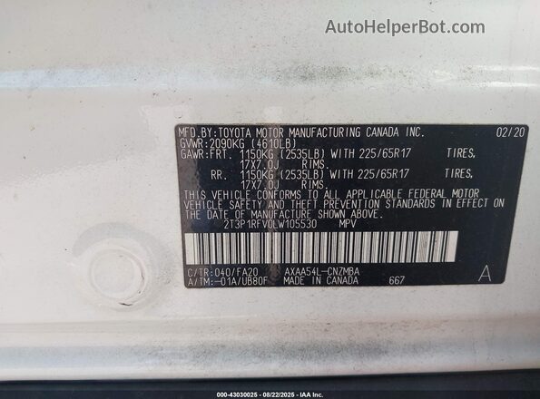 2T3P1RFV0LW105530 2020 TOYOTA LE White Engine compartment view