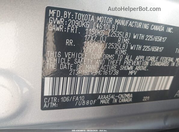 2T3P1RFV3MC161738 2021 TOYOTA LE Silver Widok komory silnika