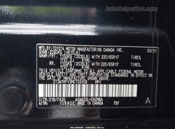 2T3W1RFV3MC132459 2021 TOYOTA LE Черный Вид подкапотного пространства