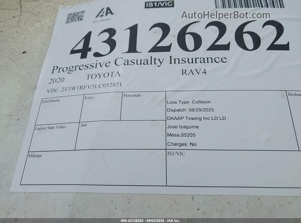 2T3W1RFV5LC052871 2020 TOYOTA LE White Vista del compartimento del motor