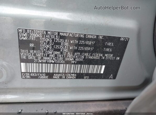 2T3W1RFV8MW159364 2021 TOYOTA LE Blue Widok komory silnika