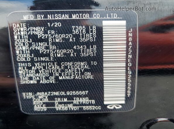 JN8AZ2NE0L9255567 2020 INFINITI QX80 Black 