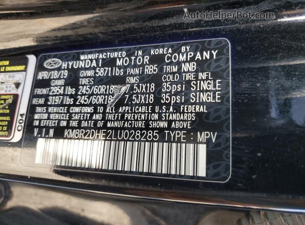 KM8R2DHE2LU028285 2020 HYUNDAI PALISADE Черный Панорамный вид салона 360°