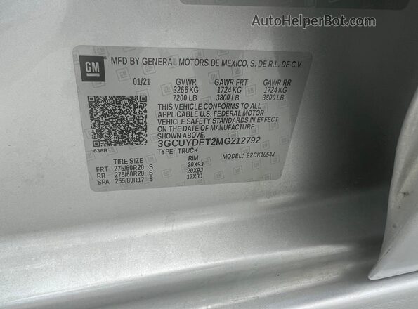 3GCUYDET2MG212792 2021 CHEVROLET ALL MODELS Silver 