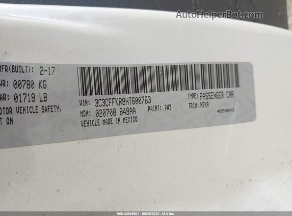 3C3CFFKR8HT600763 2017 FIAT 500 Белый Вид подкапотного пространства