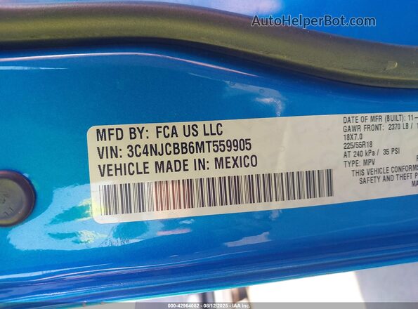 3C4NJCBB6MT559905 2021 JEEP COMPASS Синий Вид подкапотного пространства