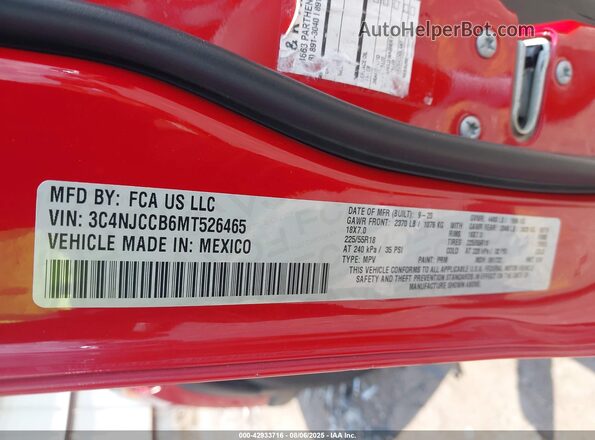 3C4NJCCB6MT526465 2021 JEEP COMPASS Red Вид підкапотного простору