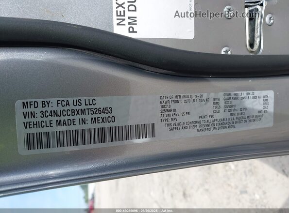 3C4NJCCBXMT526453 2021 JEEP COMPASS Silver 