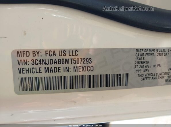 3C4NJDAB6MT507293 2021 JEEP COMPASS White Вид підкапотного простору