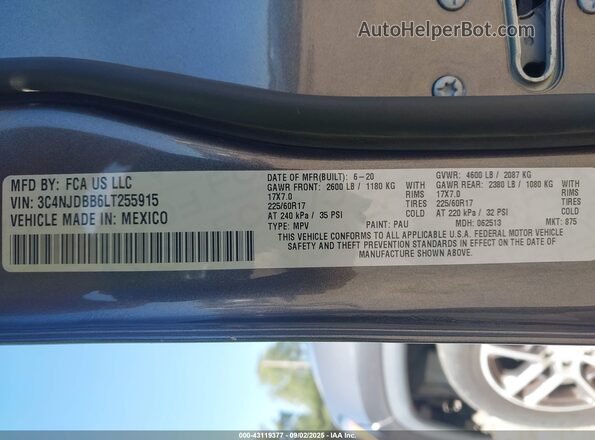 3C4NJDBB6LT255915 2020 JEEP COMPASS Gray Շարժիչի բաժամունքի տեսք