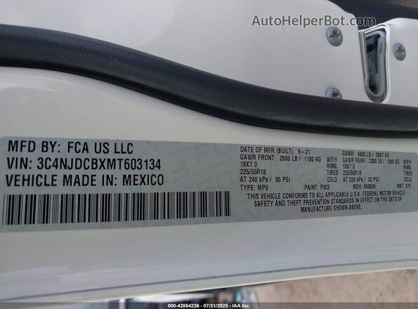 3C4NJDCBXMT603134 2021 JEEP COMPASS White Widok komory silnika