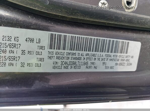 3C4NJDDB0LT111645 2020 JEEP COMPASS Red Vista del compartimento del motor