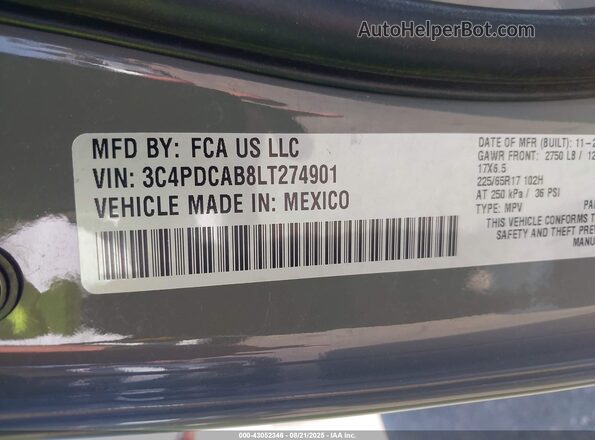 3C4PDCAB8LT274901 2020 DODGE JOURNEY Серый Вид подкапотного пространства