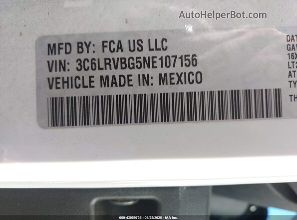 3C6LRVBG5NE107156 2022 RAM PROMASTER 1500 White 