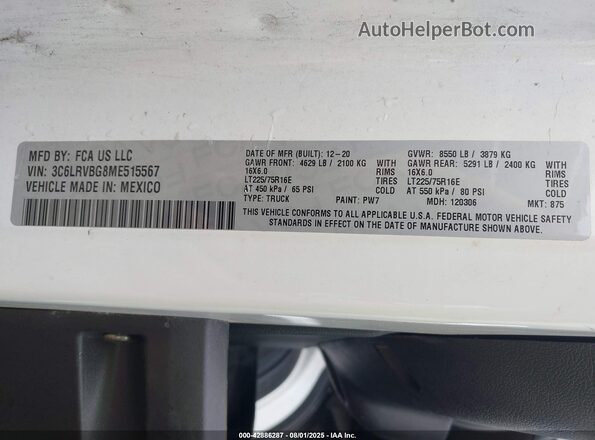 3C6LRVBG8ME515567 2021 RAM PROMASTER 1500 White 