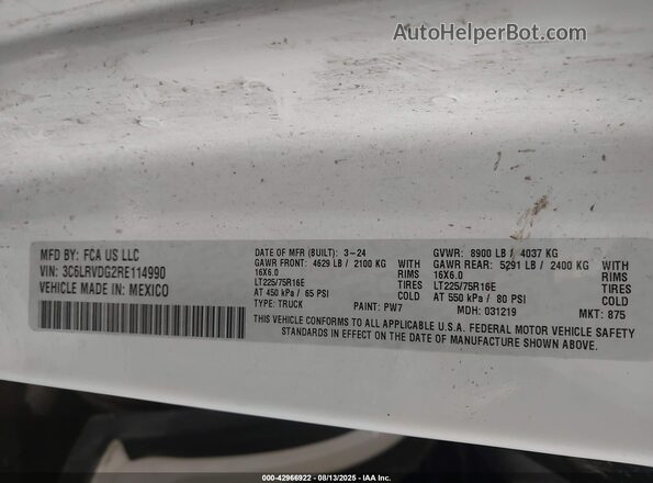 3C6LRVDG2RE114990 2024 RAM PROMASTER 2500 White ძრავის განყოფილების ხედი