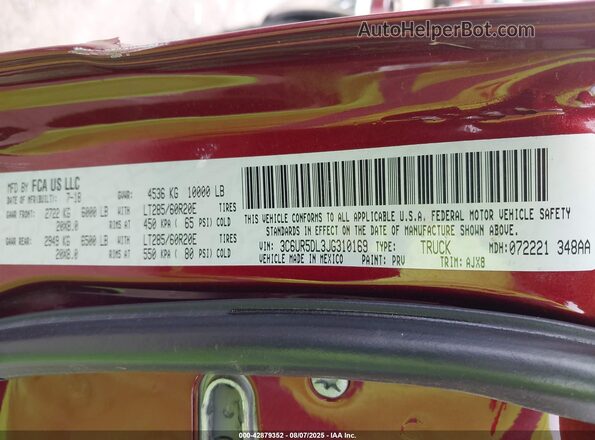 3C6UR5DL3JG310169 2018 RAM 2500 Maroon Vista del compartimento del motor
