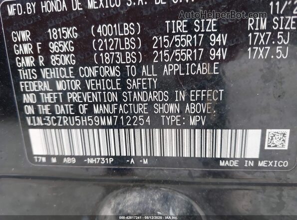 3CZRU5H59MM712254 2021 HONDA HR-V Black Вид підкапотного простору