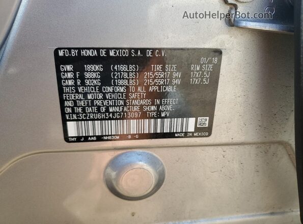 3CZRU6H34JG713097 2018 HONDA HR-V Silver 