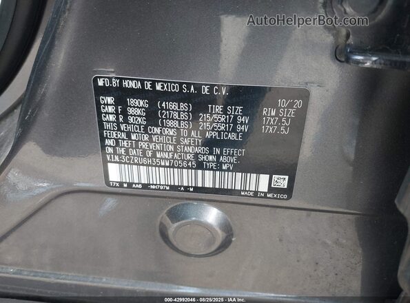 3CZRU6H35MM705645 2021 HONDA HR-V Gray Շարժիչի բաժամունքի տեսք
